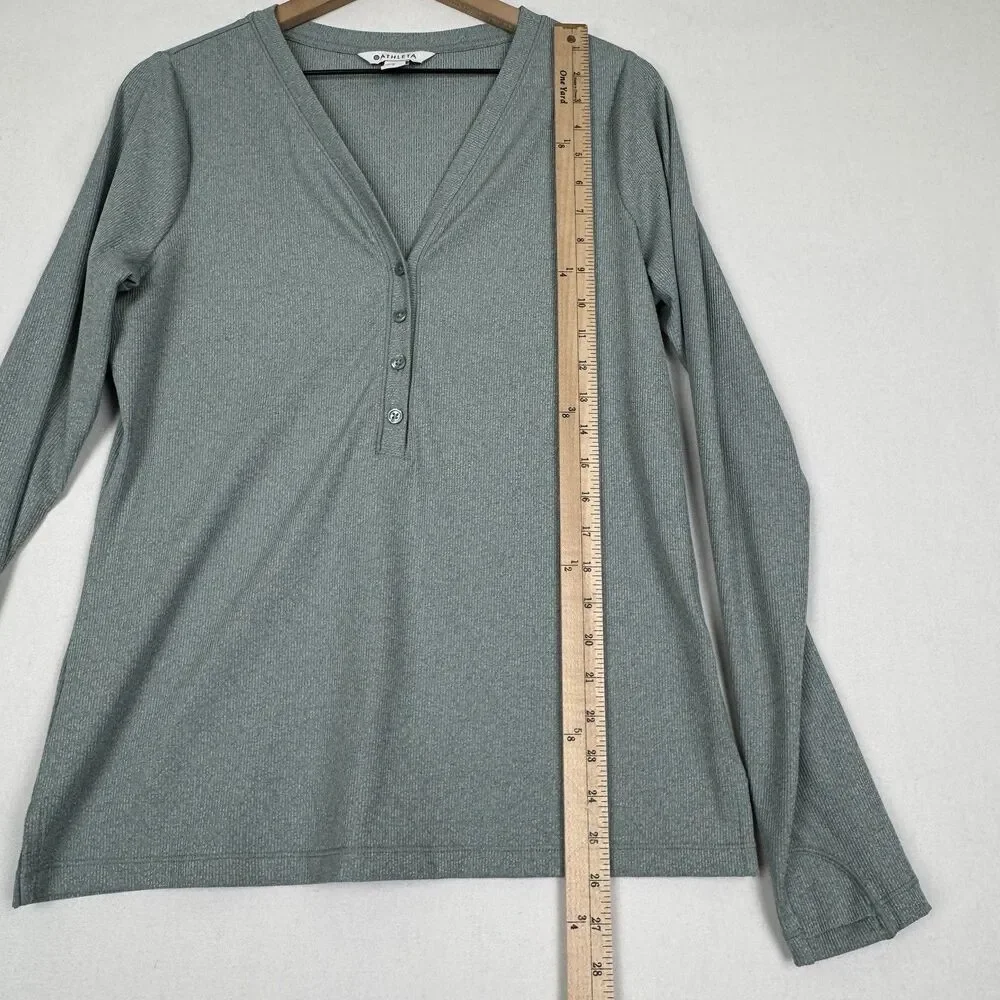 Athleta Top Womens Large Green Uptempo Ribbed Knit Henley‎ Comfy Soft Stretch - Picture 15 of 15